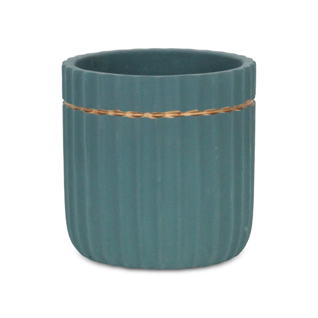 CHEUNGS Aurine Round Gold Trimmed Ridged Ceramic Pot - Large - Blue