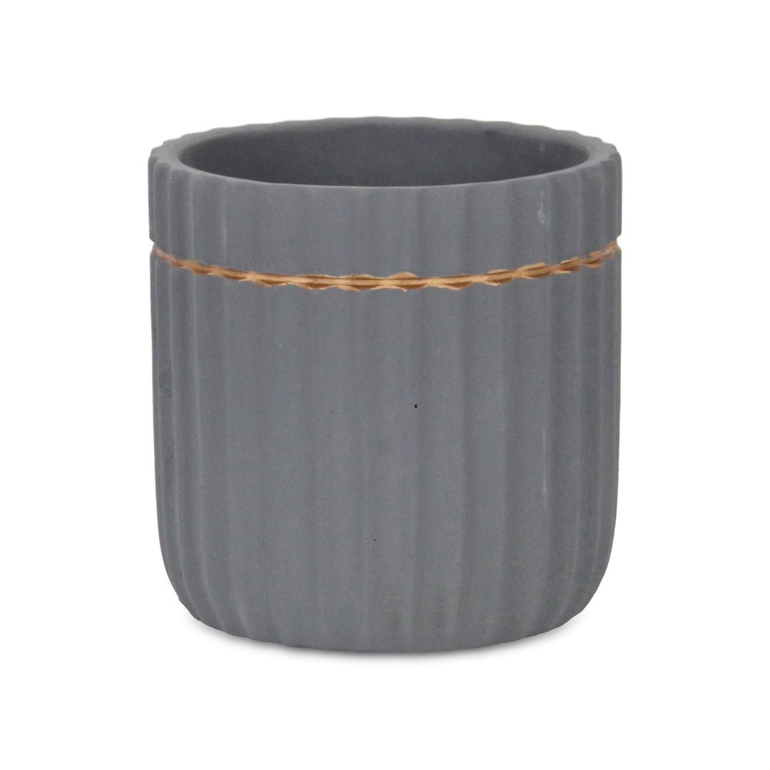 CHEUNGS Aurine Round Gold Trimmed Ridged Ceramic Pot - Large - Gray