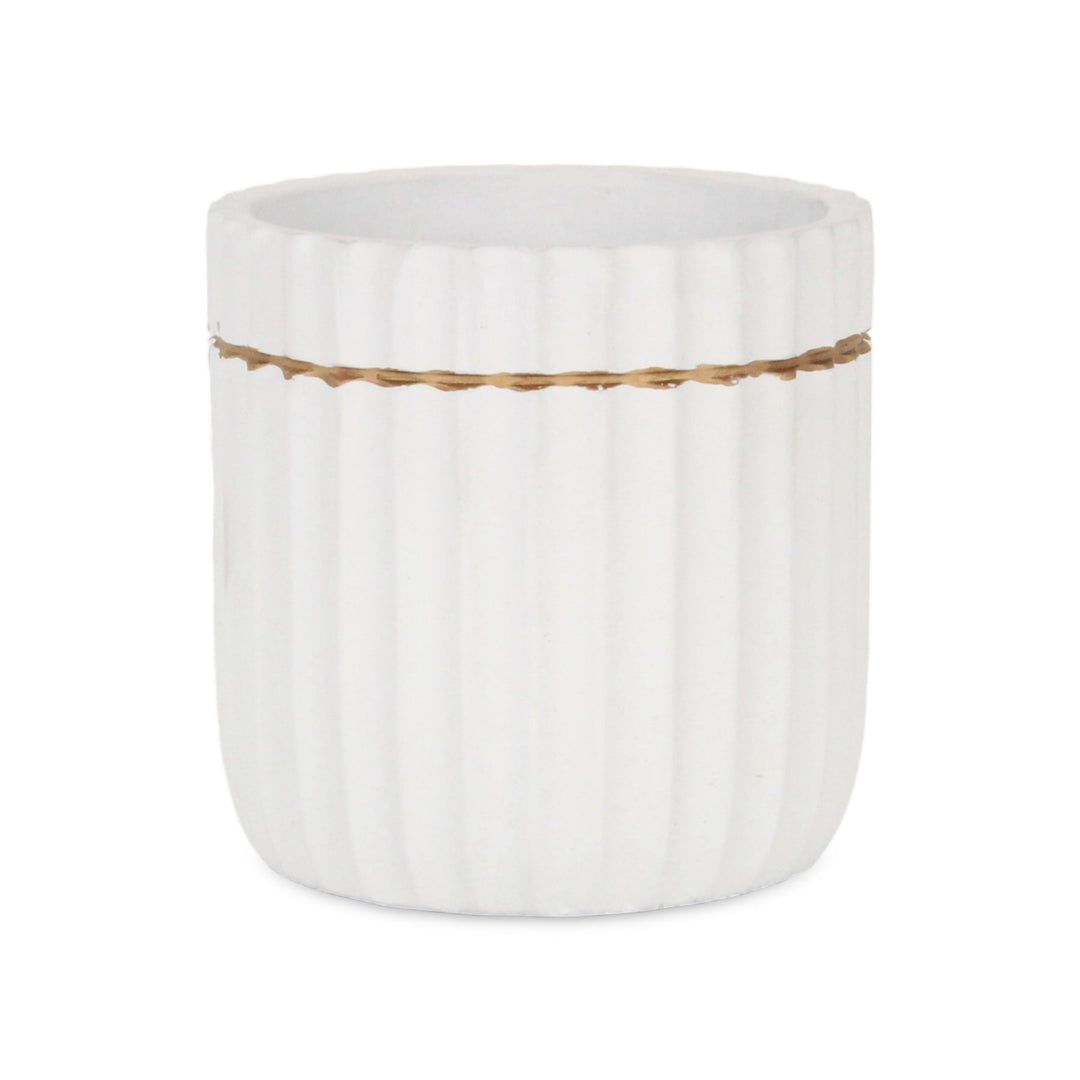 CHEUNGS Aurine Round Gold Trimmed Ridged Ceramic Pot - Large - White