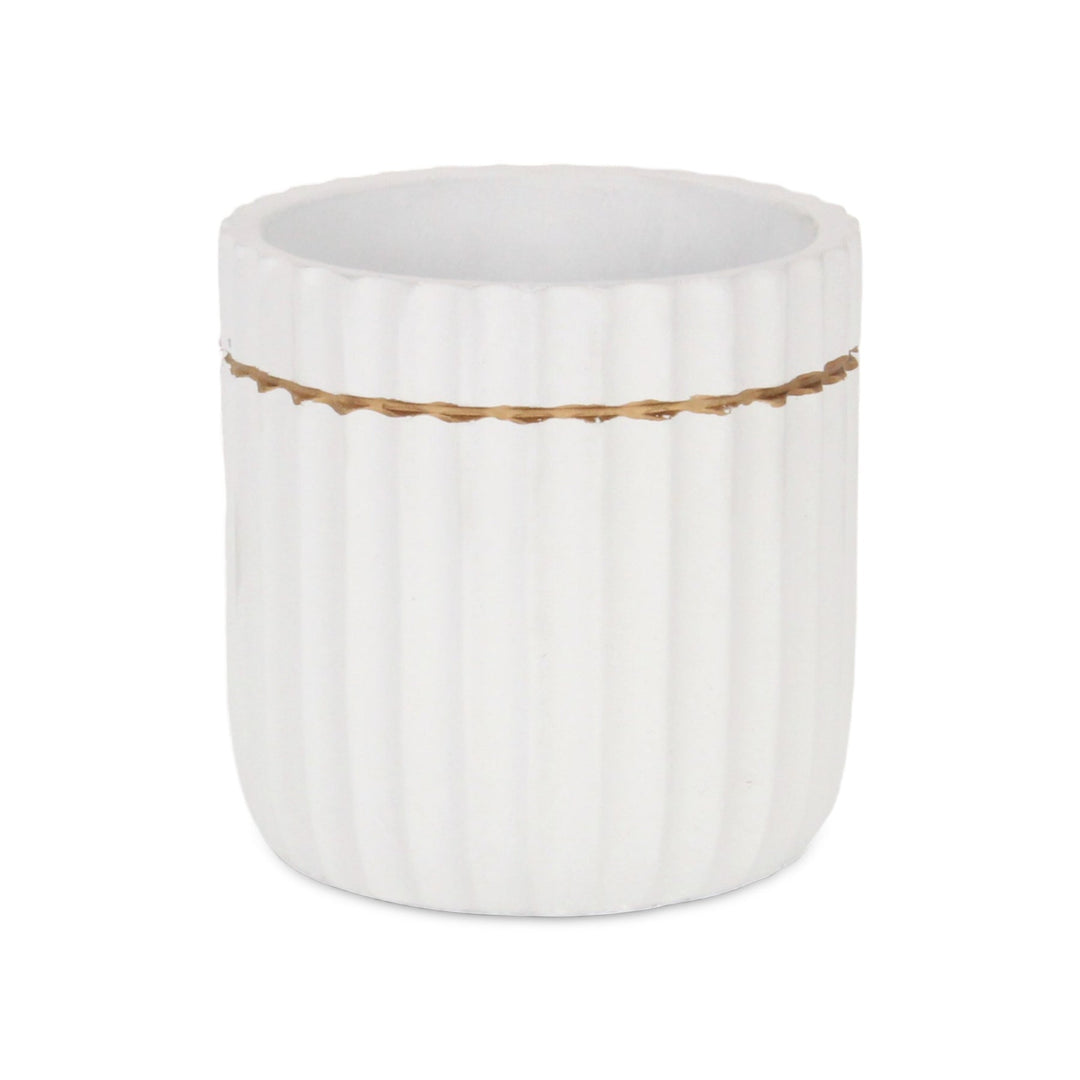 CHEUNGS Aurine Round Gold Trimmed Ridged Ceramic Pot - Large - White