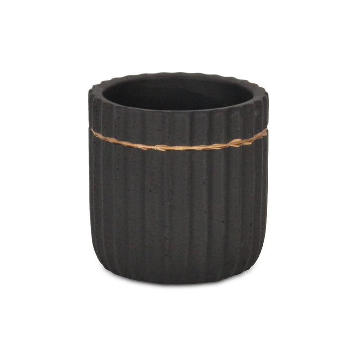 CHEUNGS Aurine Round Gold Trimmed Ridged Ceramic Pot - Small - Black