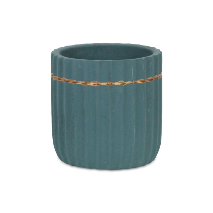 CHEUNGS Aurine Round Gold Trimmed Ridged Ceramic Pot - Small - Blue