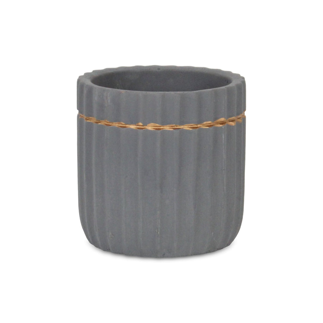 CHEUNGS Aurine Round Gold Trimmed Ridged Ceramic Pot - Small - Gray