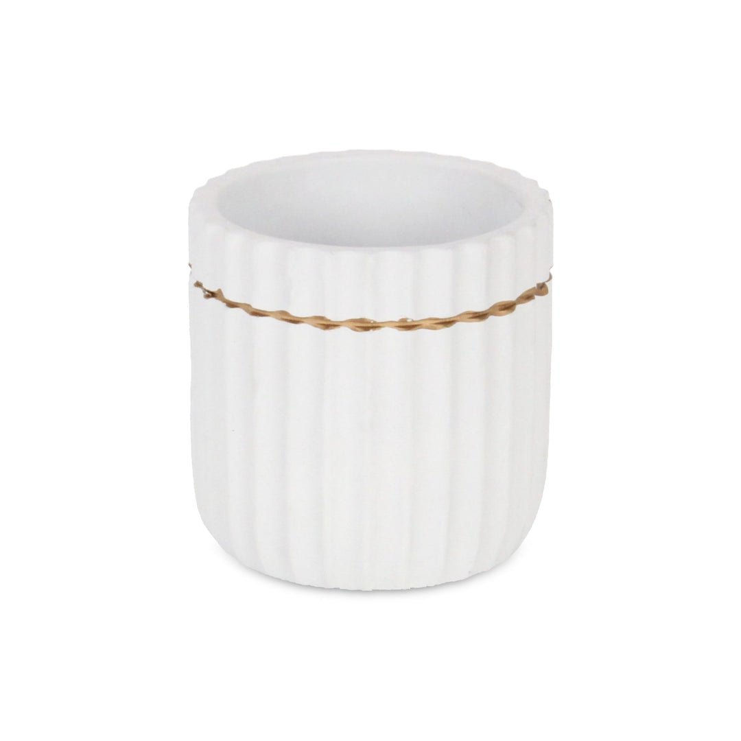 CHEUNGS Aurine Round Gold Trimmed Ridged Ceramic Pot - Small - White