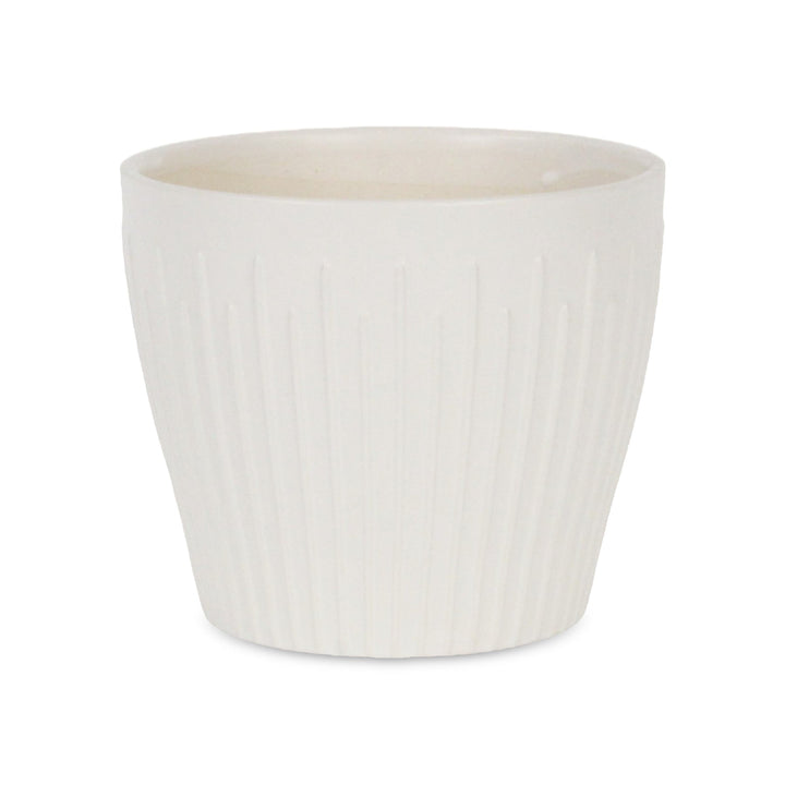 CHEUNGS Currula Tapered Vertical Bar Pattern Ceramic Pot - Large - White