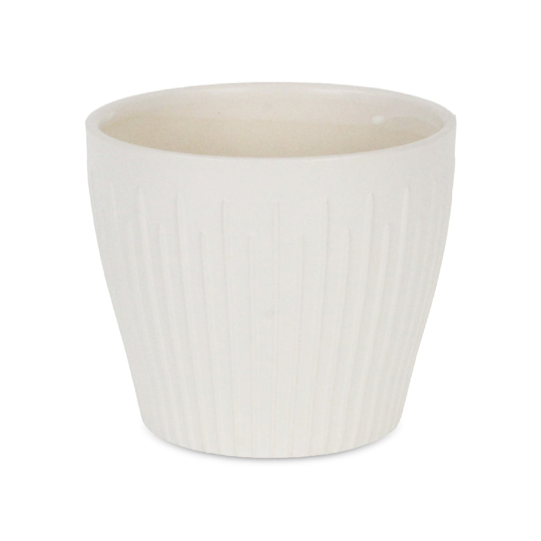 CHEUNGS Currula Tapered Vertical Bar Pattern Ceramic Pot - Large - White