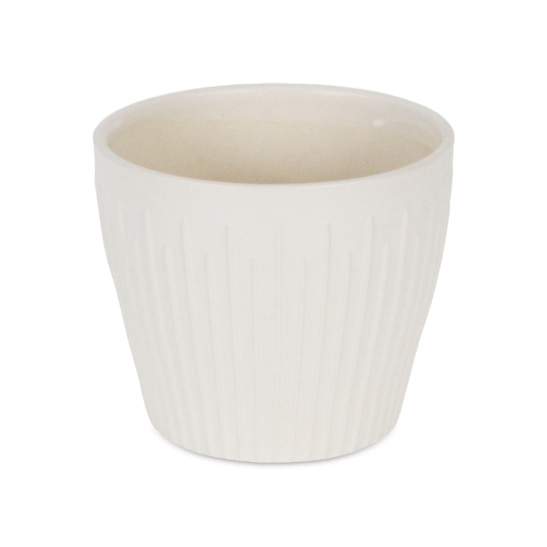 CHEUNGS Currula Tapered Vertical Bar Pattern Ceramic Pot - Large - White