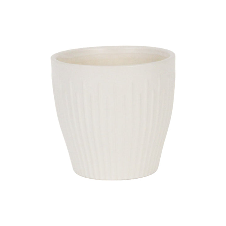 CHEUNGS Currula Tapered Vertical Bar Pattern Ceramic Pot - Small - White