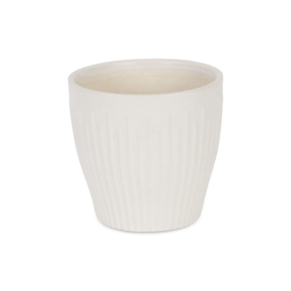 CHEUNGS Currula Tapered Vertical Bar Pattern Ceramic Pot - Small - White