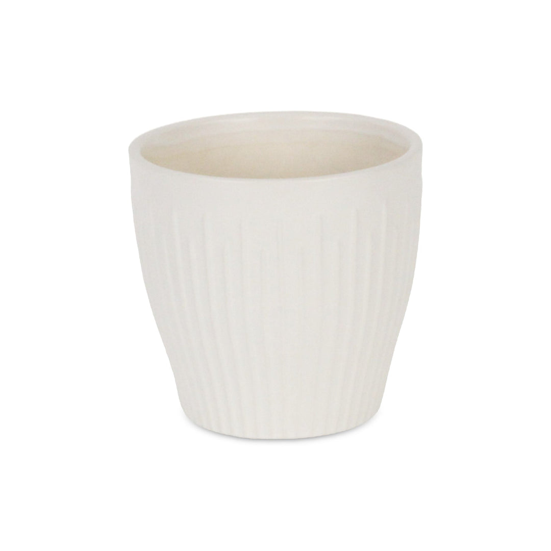 CHEUNGS Currula Tapered Vertical Bar Pattern Ceramic Pot - Small - White