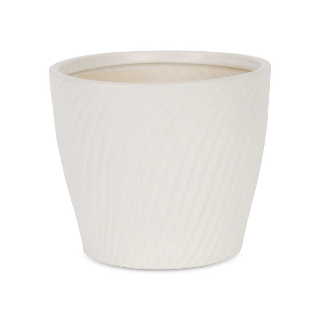 CHEUNGS Currula Tapered Curved Swirl Pattern Ceramic Pot - Large - White