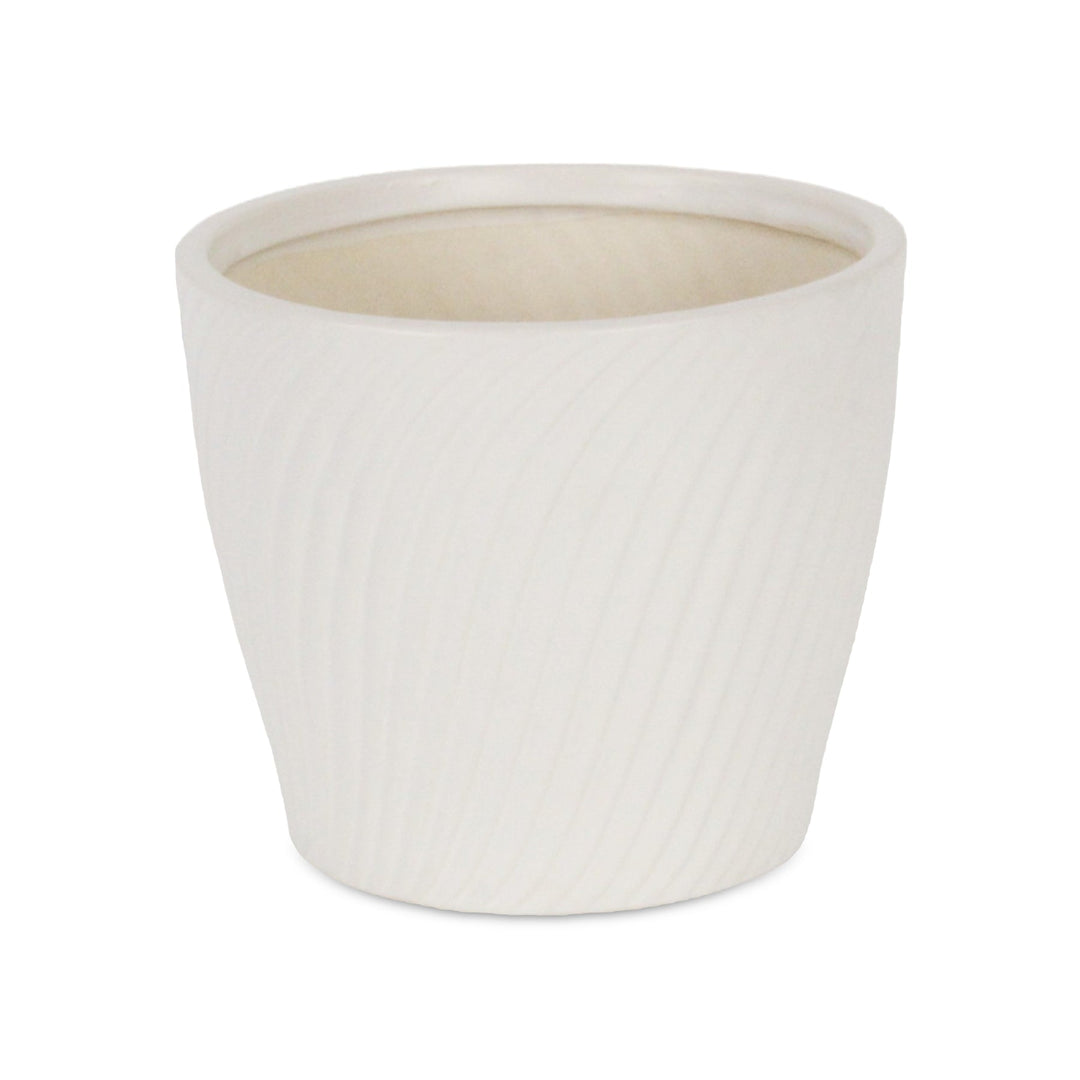 CHEUNGS Currula Tapered Curved Swirl Pattern Ceramic Pot - Large - White