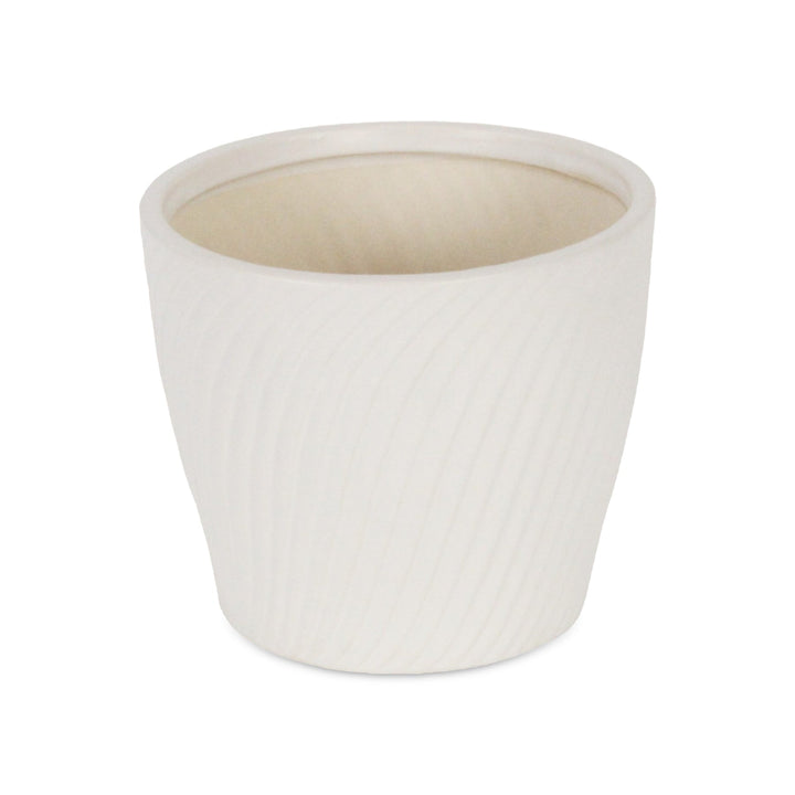 CHEUNGS Currula Tapered Curved Swirl Pattern Ceramic Pot - Large - White