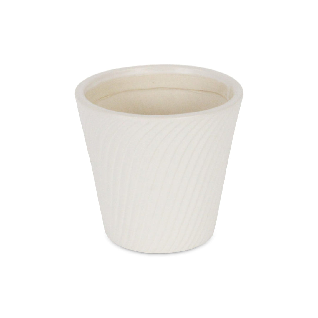 CHEUNGS Currula Tapered Curved Swirl Pattern Ceramic Pot - Small - White