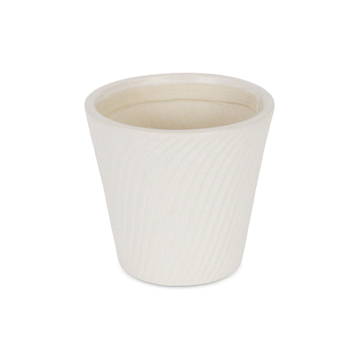 CHEUNGS Currula Tapered Curved Swirl Pattern Ceramic Pot - Small - White