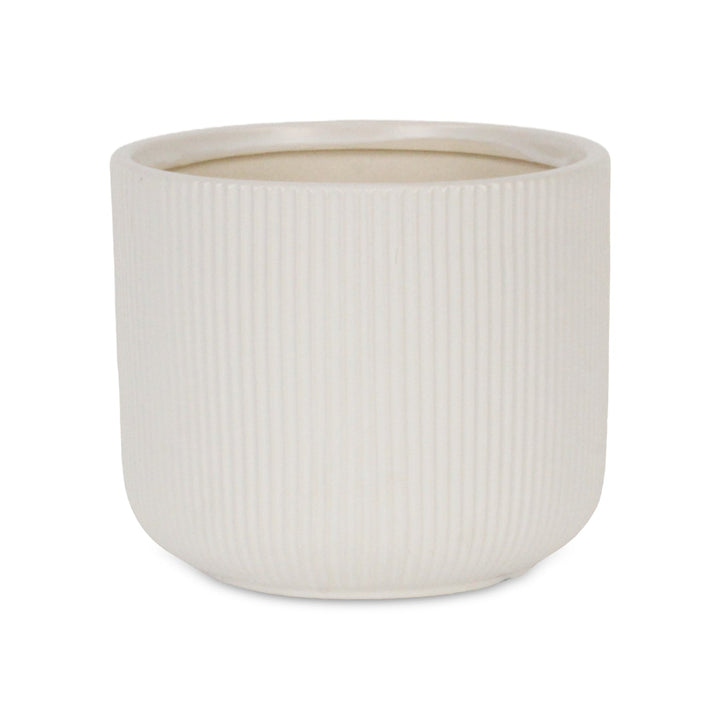 CHEUNGS Currula Round Ridged Pattern Ceramic Pot- Large - White