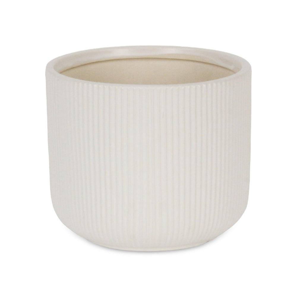 CHEUNGS Currula Round Ridged Pattern Ceramic Pot- Large - White