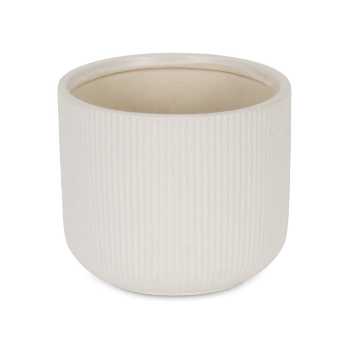 CHEUNGS Currula Round Ridged Pattern Ceramic Pot- Large - White