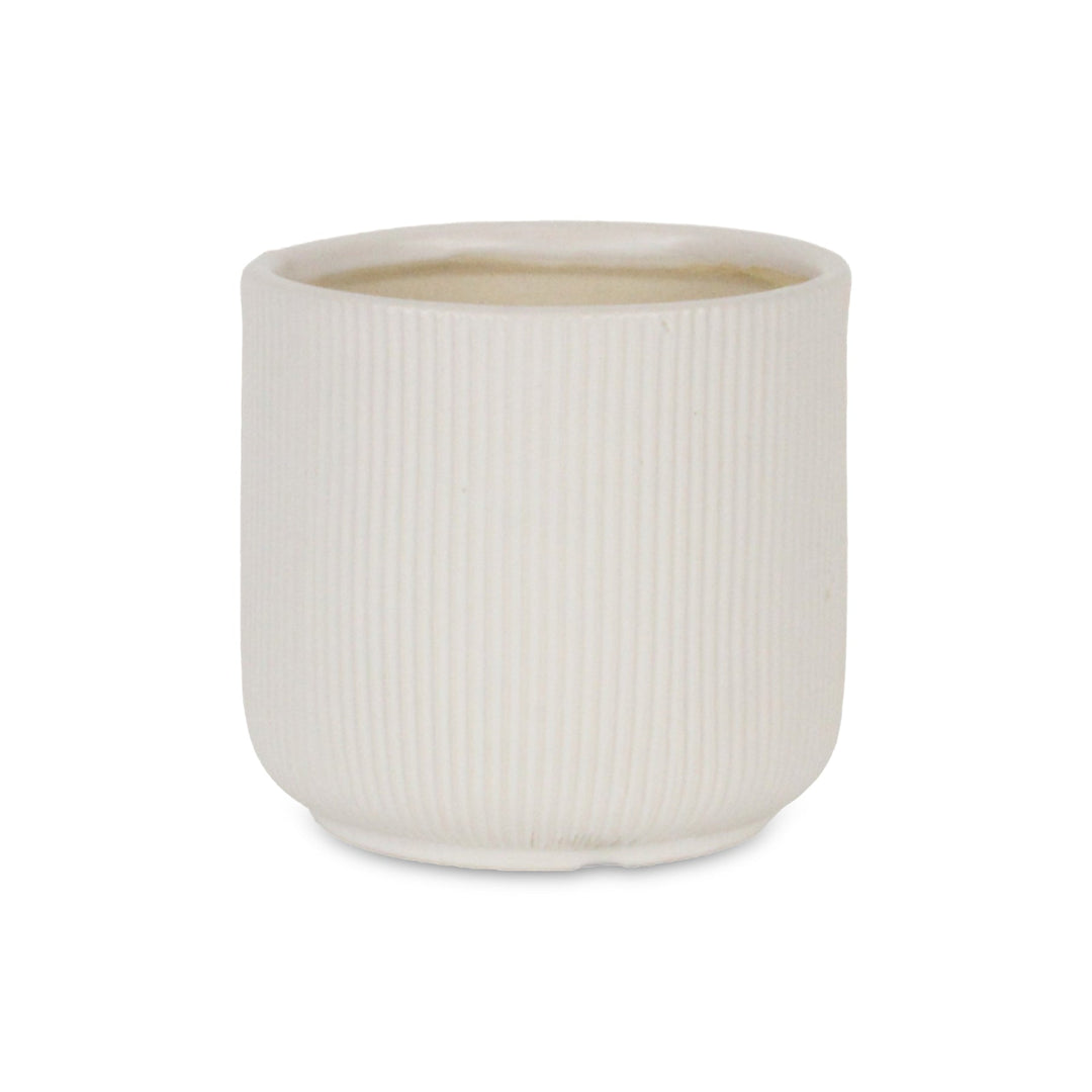 CHEUNGS Currula Round Ridged Pattern Ceramic Pot- Small - White