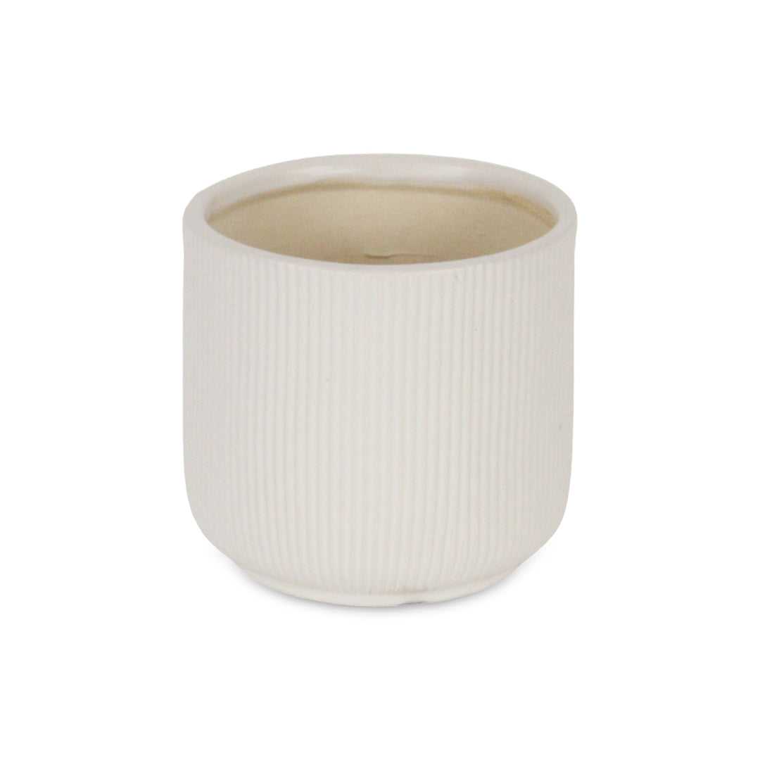 CHEUNGS Currula Round Ridged Pattern Ceramic Pot- Small - White