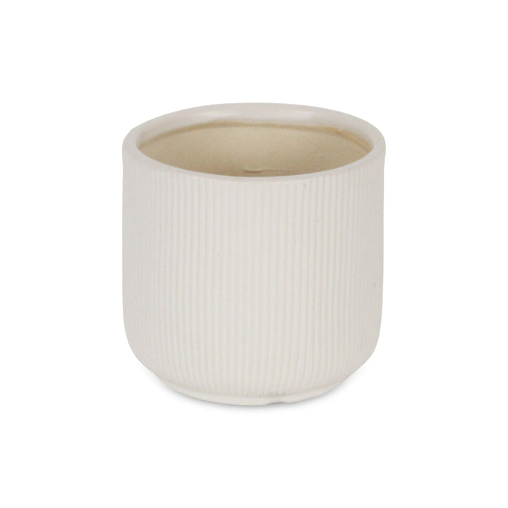 CHEUNGS Currula Round Ridged Pattern Ceramic Pot- Small - White