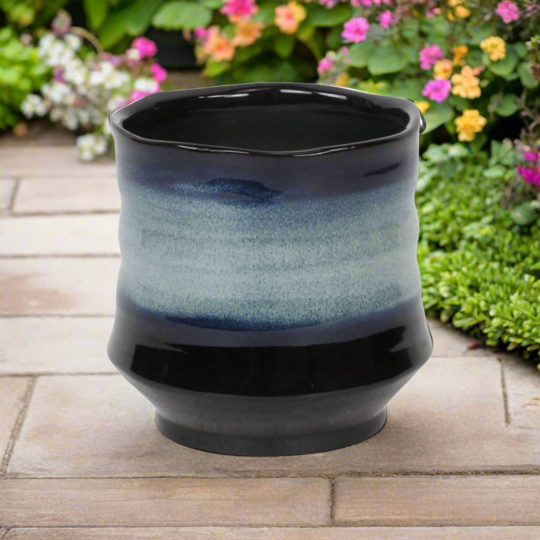 CHEUNGS Perlacea Curved Round Tapering Ceramic Pot- Large - Blue