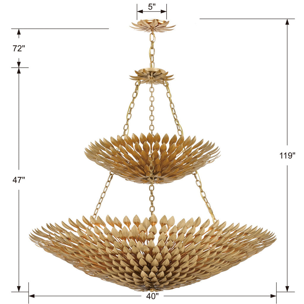 Broche 18 Light Antique Gold Leaf Chandelier Crystorama