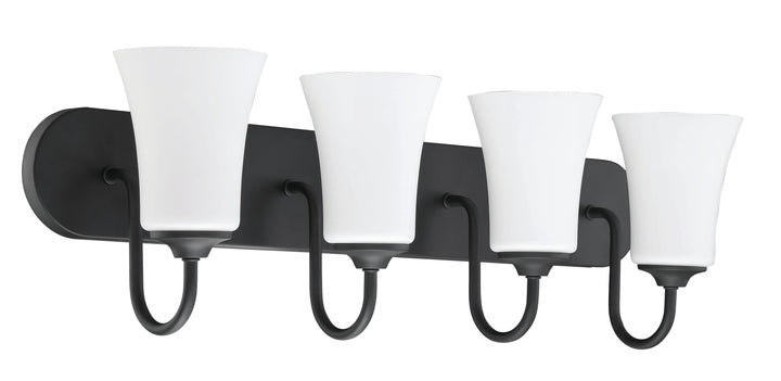 CRAFTMADE Gwyneth 4 Light Vanity in Flat Black (White Glass)