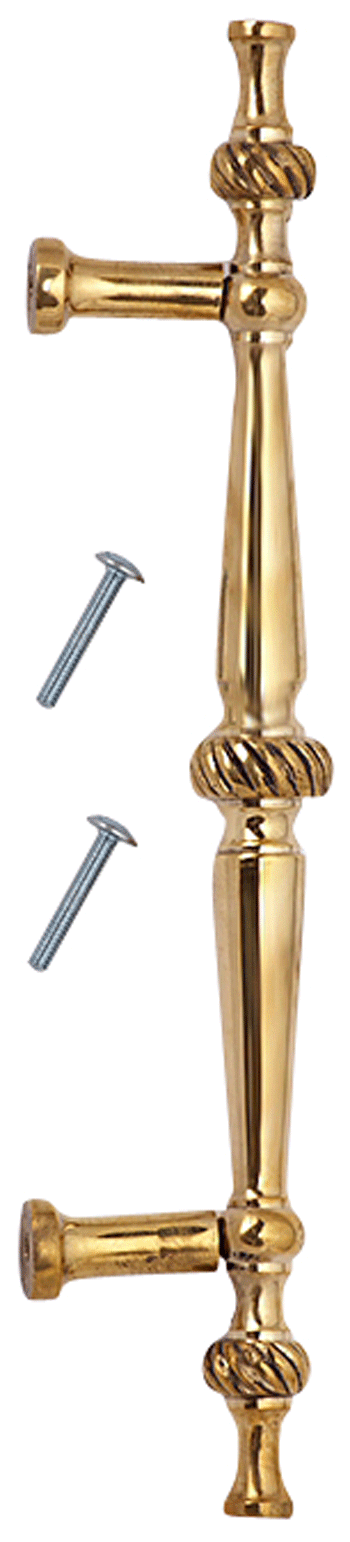 6 1/2 Inch Overall (4 Inch c-c) Solid Brass Georgian Roped Style Pull (Polished Brass Finish)