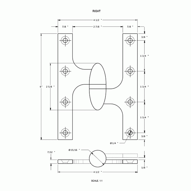 6 Inch x 4 1/2 Inch Solid Brass Olive Knuckle Hinge (Brushed Chrome) DELTANA