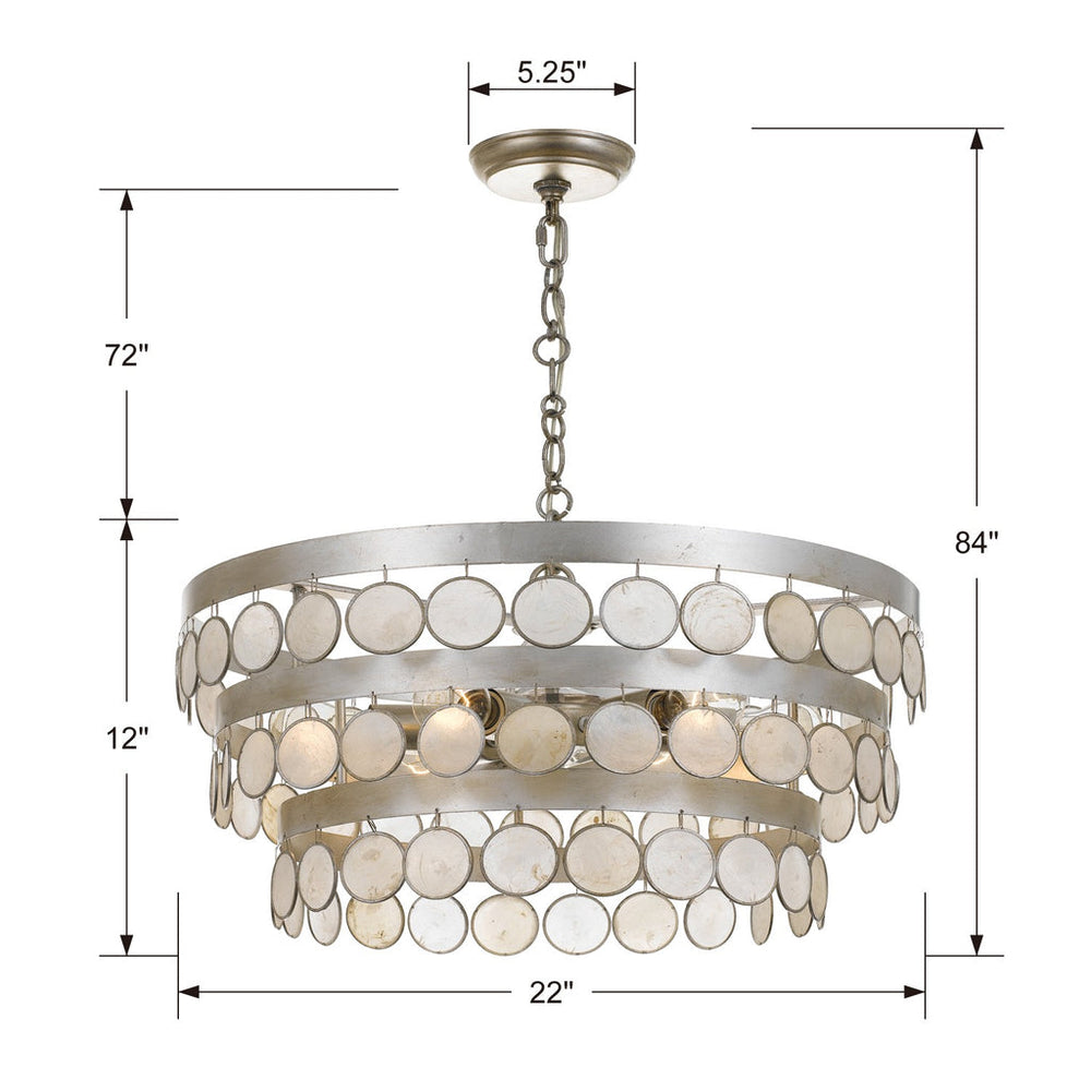 Coco 6 Light Antique Silver Chandelier Crystorama