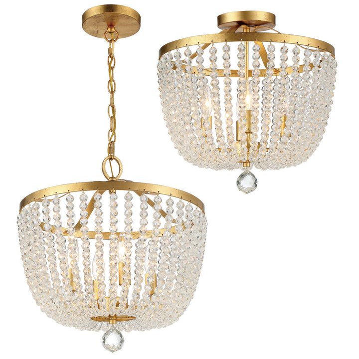 Crystorama Crystorama Rylee 4 Light Antique Gold Semi Flush Mount