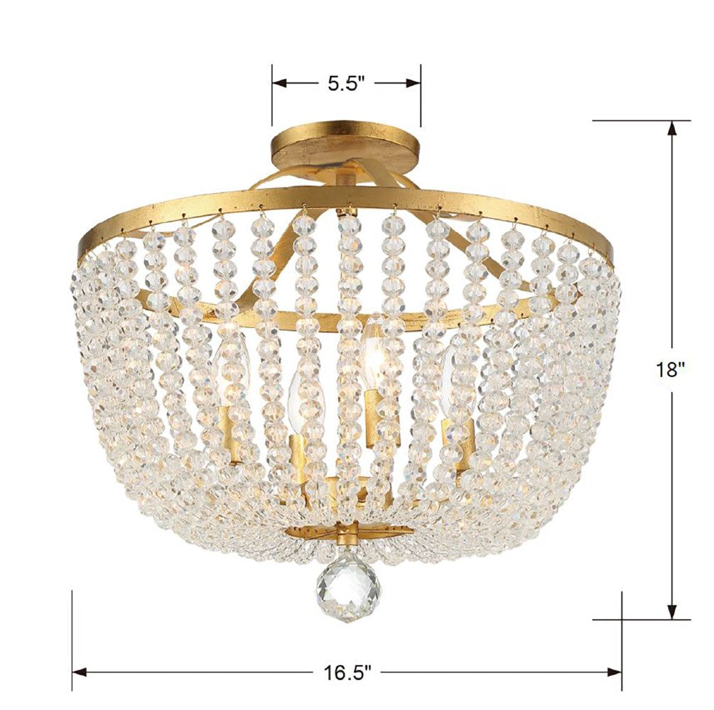 Crystorama Crystorama Rylee 4 Light Antique Gold Semi Flush Mount