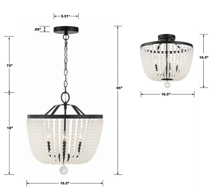 Rylee 4 Light Matte Black Frosted Beads Mini Chandelier Crystorama