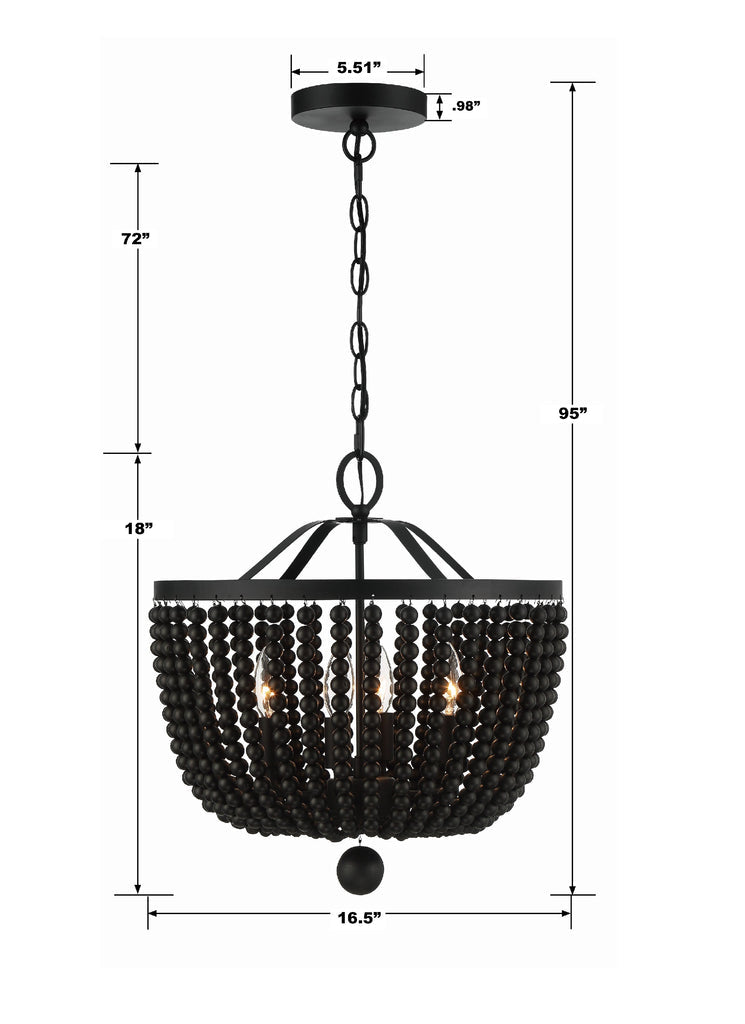 Rylee 4 Light Matte Black Mini Chandelier Crystorama