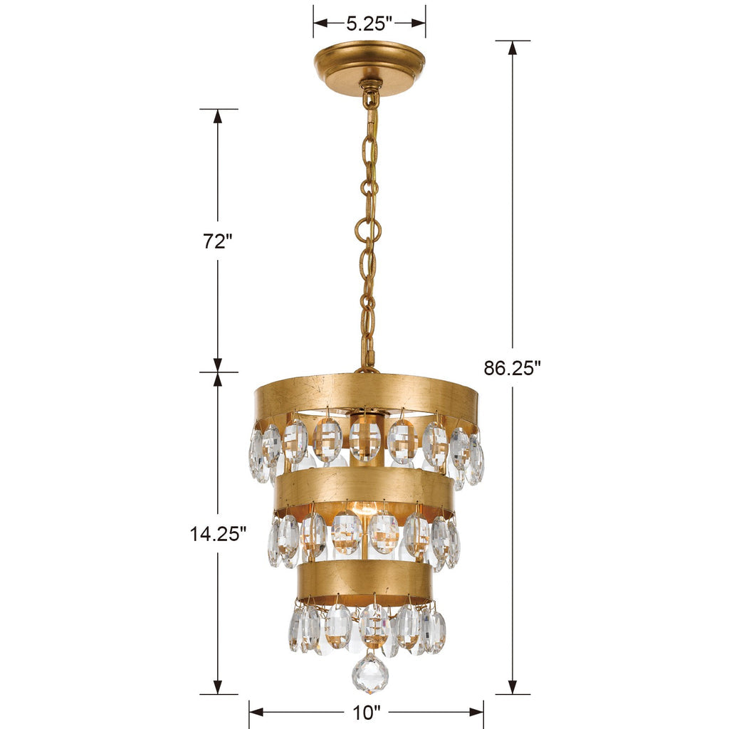 Perla 1 Light Antique Gold Mini Pendant Crystorama