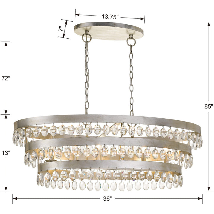 Perla 6 Light Antique Silver Linear Chandelier Crystorama