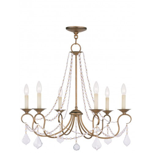 6 Light Antique Gold Leaf Chandelier Livex