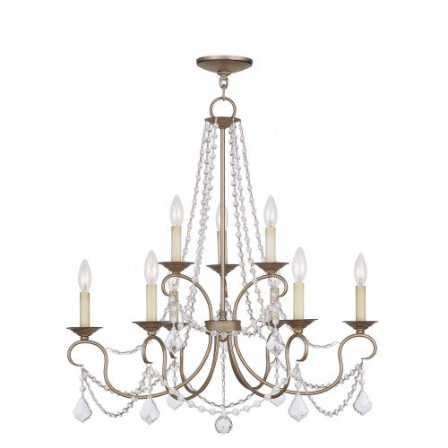 9 Light Antique Silver Leaf Chandelier Livex