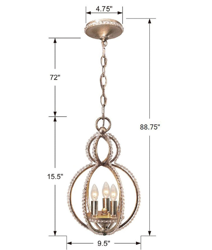 Garland 3 Light Crystal Bead Distressed Twilight Mini Chandelier Crystorama