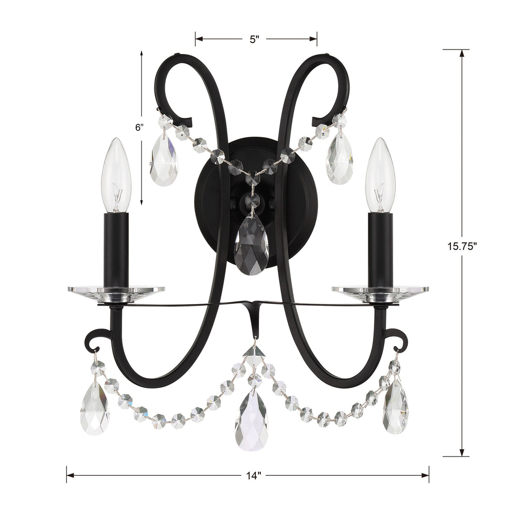 Othello 2 Light Matte Black Sconce Crystorama