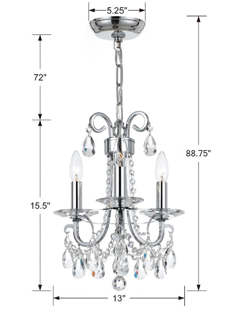 Othello 3 Light Polished Chrome Mini Chandelier Crystorama