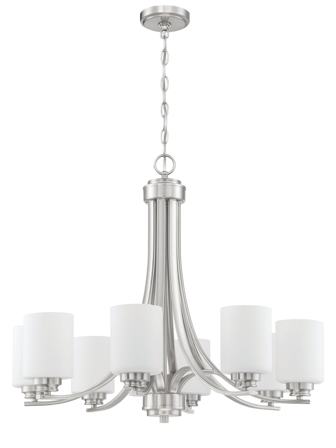 CRAFTMADE Bolden 8 Light Chandelier in Brushed Polished Nickel (White Glass)