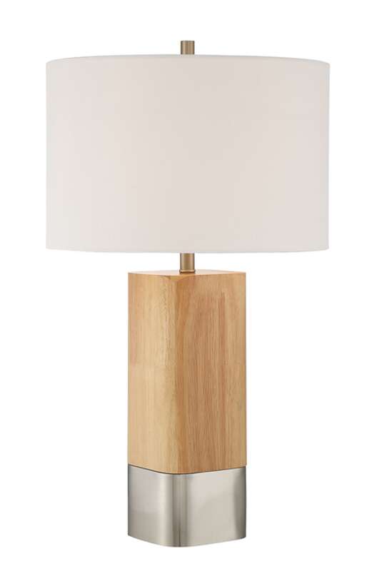 1 Light Wood/Metal Base Table Lamp w/ USB in Natural Wood/Brushed Polished Nickel