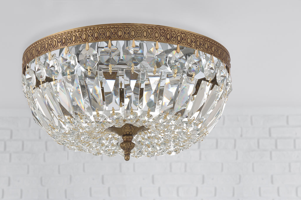 Crystorama Crystorama Crystorama 3 Light Clear Italian Crystal Olde Brass Flush Mount