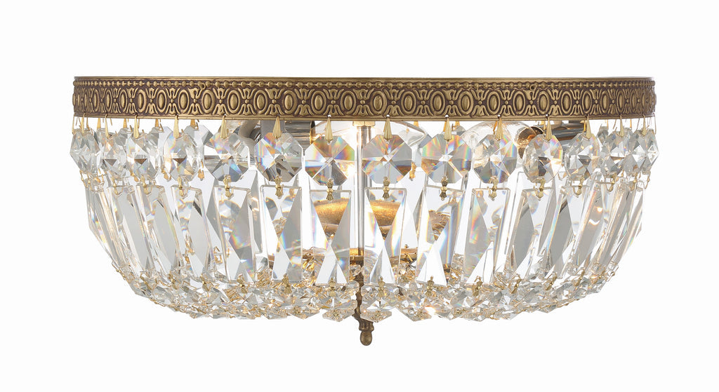 Crystorama Crystorama Crystorama 3 Light Hand Cut Crystal Olde Brass Flush Mount