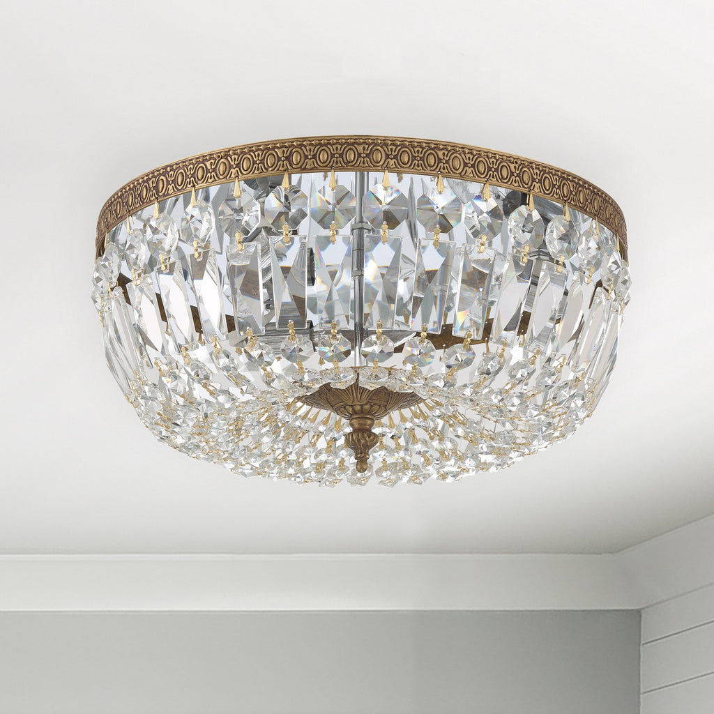 Crystorama Crystorama Crystorama 3 Light Hand Cut Crystal Olde Brass Flush Mount