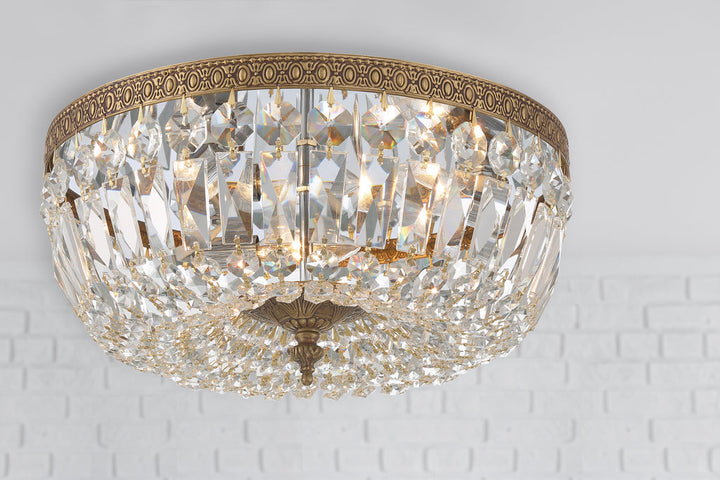 Crystorama Crystorama Crystorama 3 Light Hand Cut Crystal Olde Brass Flush Mount