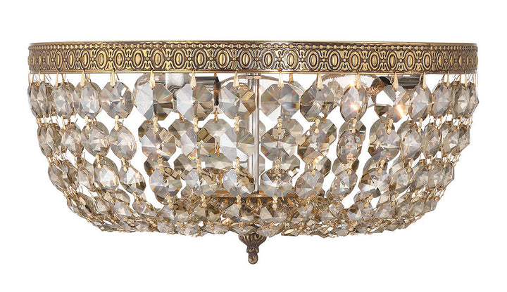 Crystorama Crystorama Crystorama 3 Light Golden Teak Hand Cut Crystal Olde Brass Flush Mount