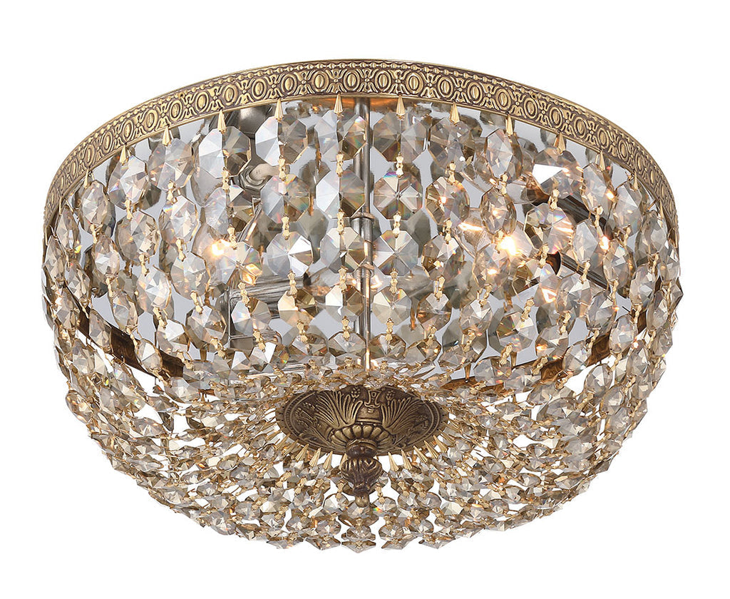 Crystorama Crystorama Crystorama 3 Light Golden Teak Hand Cut Crystal Olde Brass Flush Mount